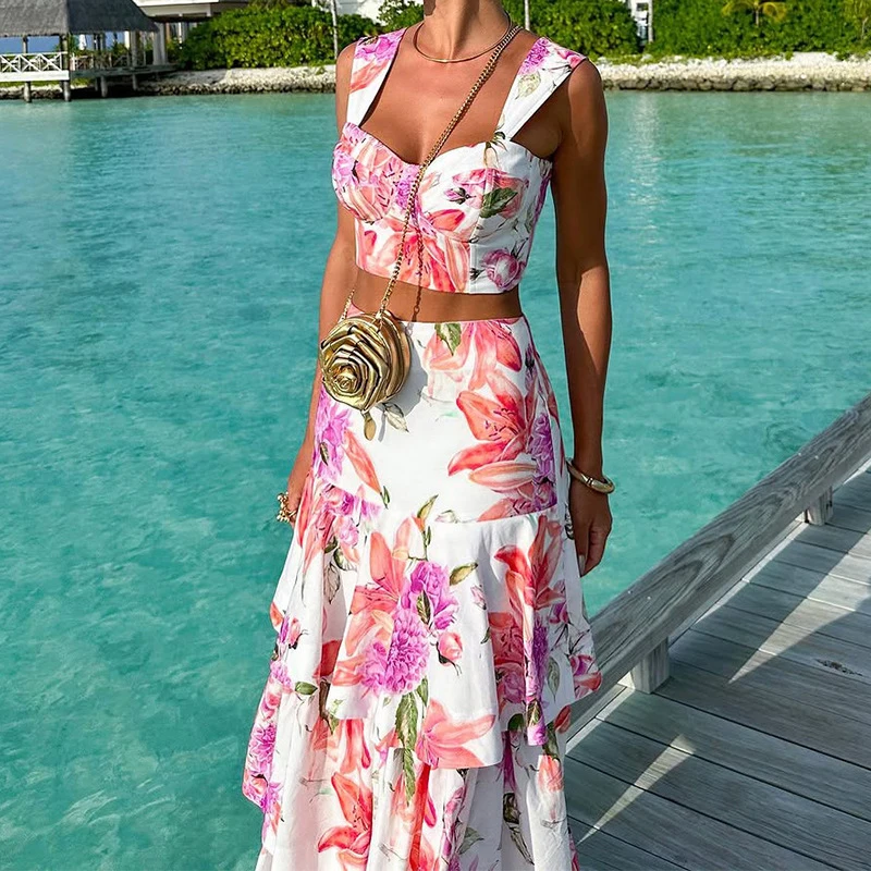 Elegant Lady Summer Vacation 2pc Fashion Crop Tops Layered Skirts Sets New Floral Print Sleeveless Halter Vest&Half Skirts Sets
Elegant Lady Summer Vacation 2pc Fashion Crop Tops Layered Skirts Sets New Floral Print Sleeveless Halter Vest&Half Skirts Sets