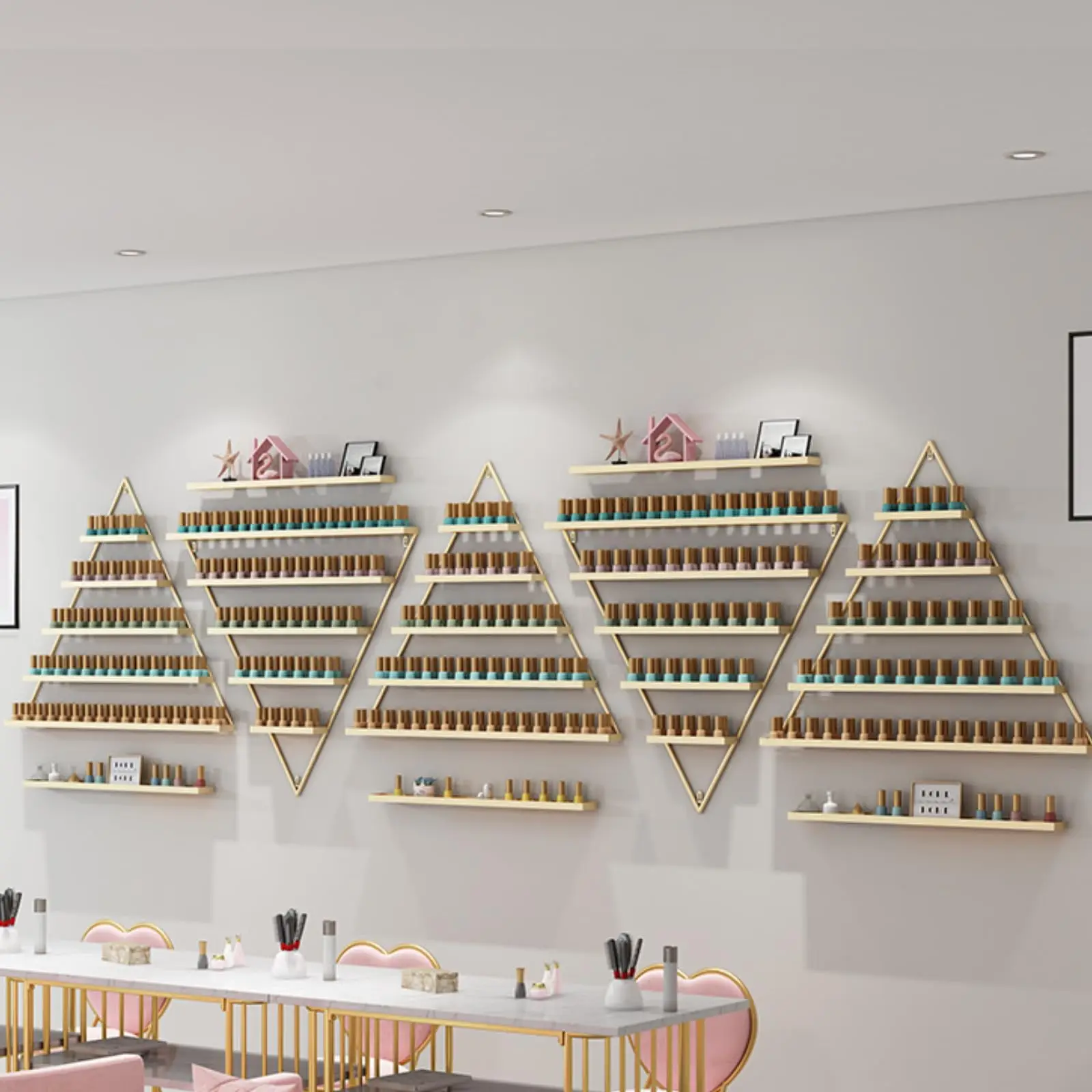 Wall-Mounted Polish Rack, Set of 10 Triangular Gold Nail Polish Shelf, Lipstick Perfume Cosmetic Display for Home Spa Salon Shop
Wall-Mounted Polish Rack, Set of 10 Triangular Gold Nail Polish Shelf, Lipstick Perfume Cosmetic Display for Home Spa Salon Shop
