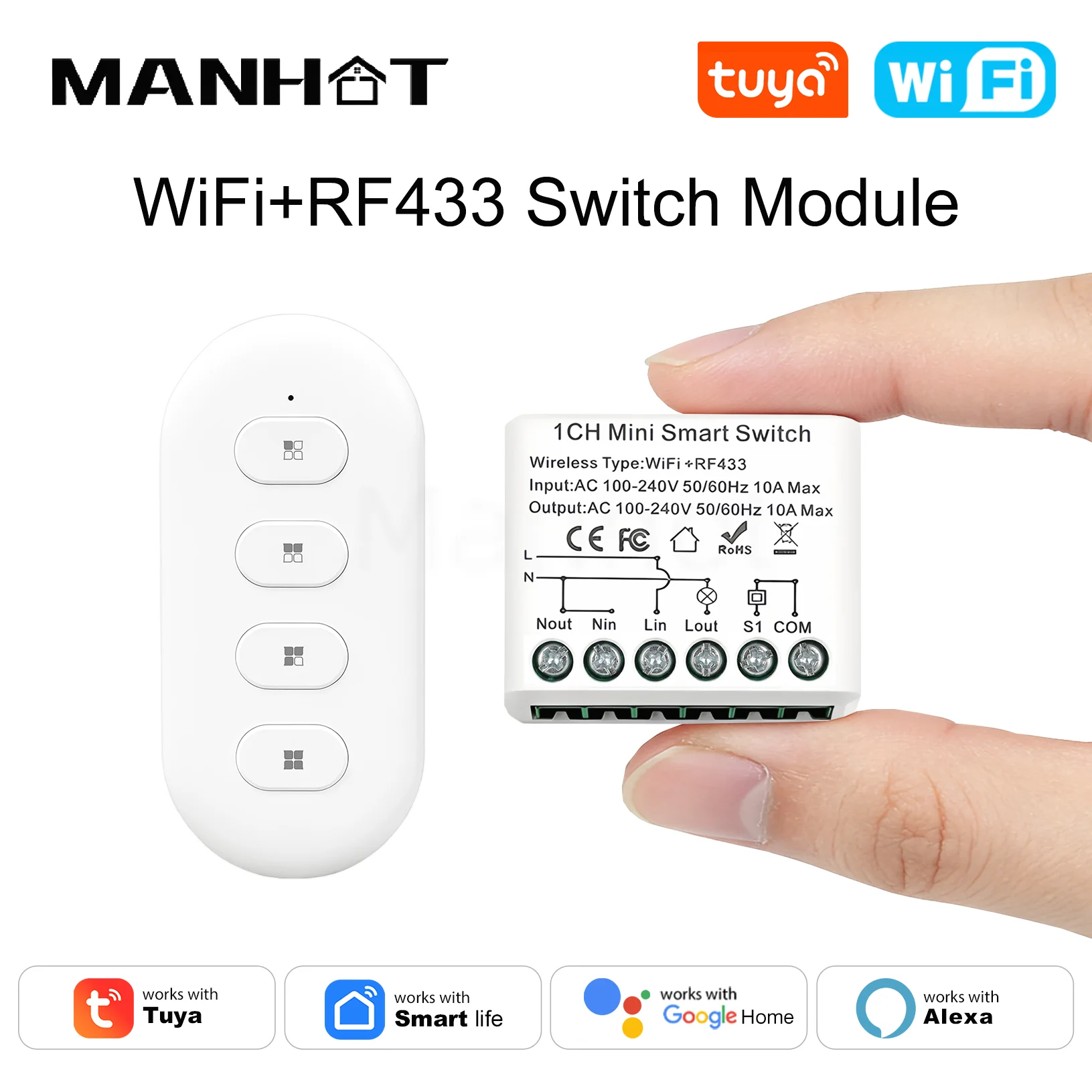 Модуль переключателя MANHOT Tuya WiFi + RF433, 2-позиционный мини-умный переключатель «сделай сам», умное реле, автоматический выключатель, работает с Google Home Alexa
Модуль переключателя MANHOT Tuya WiFi + RF433, 2-позиционный мини-умный переключатель «сделай сам», умное реле, автоматический выключатель, работает с Google Home Alexa