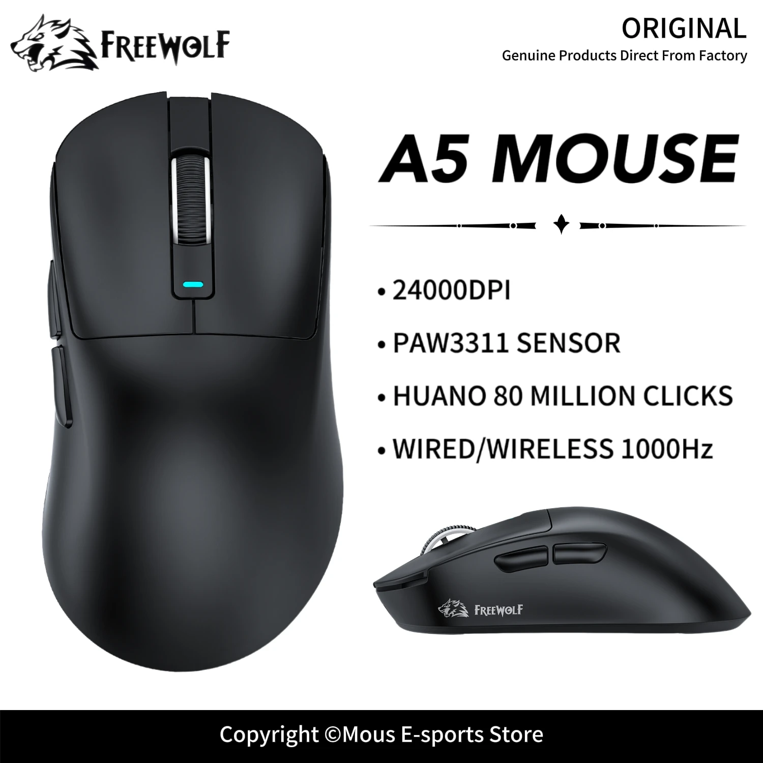A5 FREEWOLF Ergonomic Right-Hand Mouse 24000DPI 500mAh Battery Web Cloud Driver and 1KHz Polling Rate for E-Sports
A5 FREEWOLF Ergonomic Right-Hand Mouse 24000DPI 500mAh Battery Web Cloud Driver and 1KHz Polling Rate for E-Sports