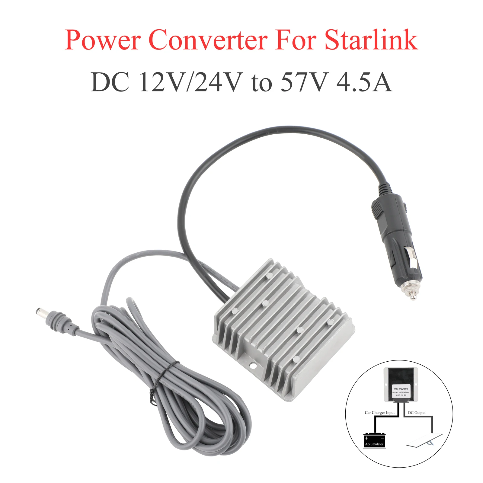 For Starlink Gen3 12/24V to 57V 4.5A DC power converter car charger to DC male plug + Extension cable DC male to female 5/-20m
For Starlink Gen3 12/24V to 57V 4.5A DC power converter car charger to DC male plug + Extension cable DC male to female 5/-20m