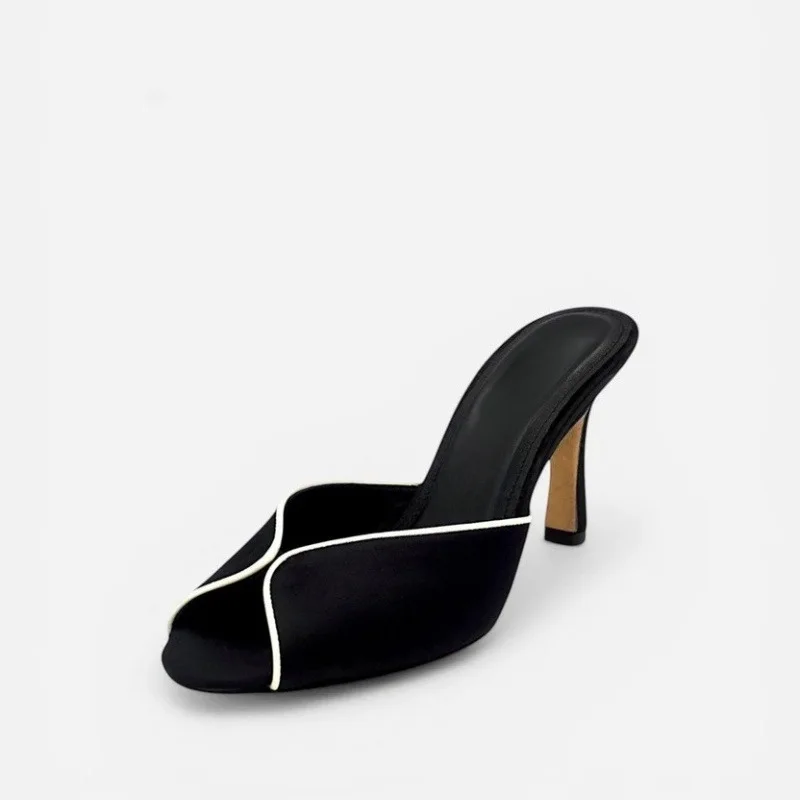 Women Mule Heels Split Peep Toe White Trim Edge Satin Slides Backless Slip On Thin Stiletto Elegant Women Footwea
Women Mule Heels Split Peep Toe White Trim Edge Satin Slides Backless Slip On Thin Stiletto Elegant Women Footwea