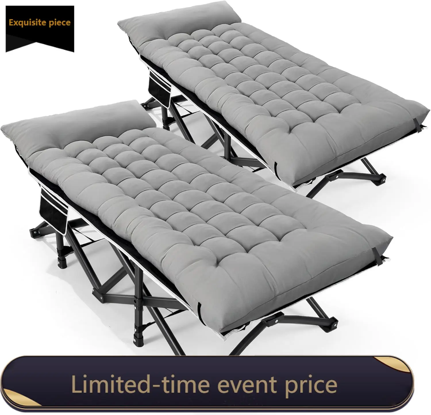 Grey Two Pieces Camping Cots With Mattress For Adults Extra Wide Up To 601 Pounds Capacity Suitable For Sleeping Camp RV Beach P
Grey Two Pieces Camping Cots With Mattress For Adults Extra Wide Up To 601 Pounds Capacity Suitable For Sleeping Camp RV Beach P