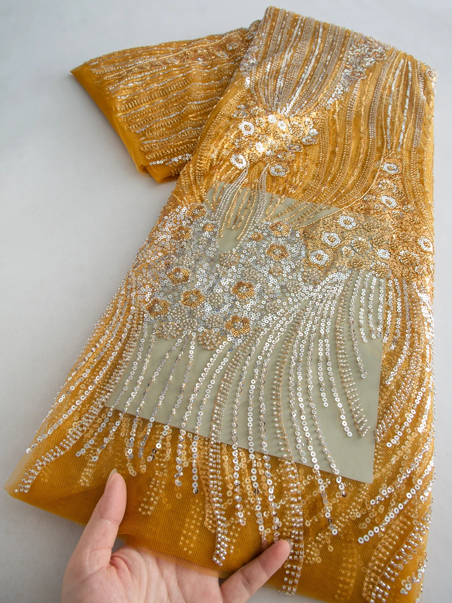 Luxury French Mesh Lace Fabric High Quality African Beaded Lace Embroider Fabrics Sequins For Sew Wedding Dresses, 2.5yards 4546
Luxury French Mesh Lace Fabric High Quality African Beaded Lace Embroider Fabrics Sequins For Sew Wedding Dresses, 2.5yards 4546