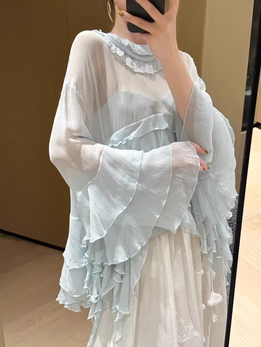 Sexy Ladies Silk Shirt Elegant Women's Transparent Ruffles Loose Blouse Fashion Asymmetrical Pink Top
Sexy Ladies Silk Shirt Elegant Women's Transparent Ruffles Loose Blouse Fashion Asymmetrical Pink Top