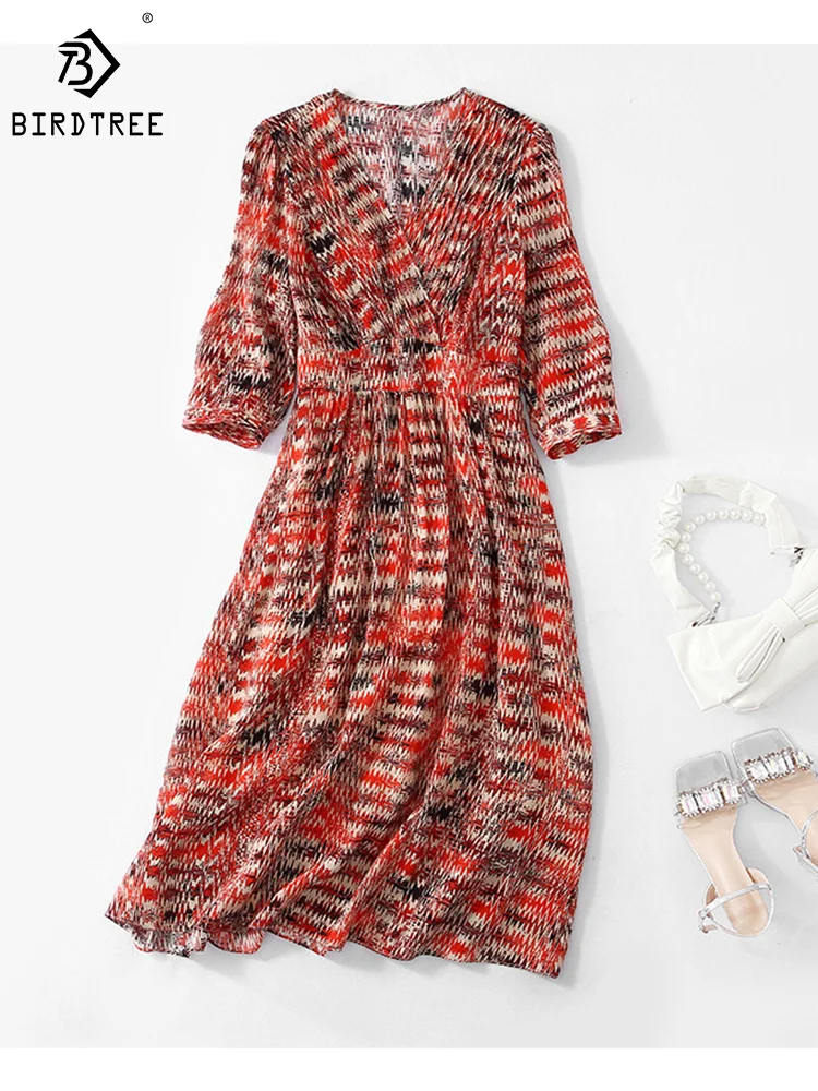 BirdTree 100%Real Silk Elegant Dresses, Women Short Sleeve Printed V Neck A-Line, Vacation Fashion Dress, 2024 Summer D43793QM
BirdTree 100%Real Silk Elegant Dresses, Women Short Sleeve Printed V Neck A-Line, Vacation Fashion Dress, 2024 Summer D43793QM