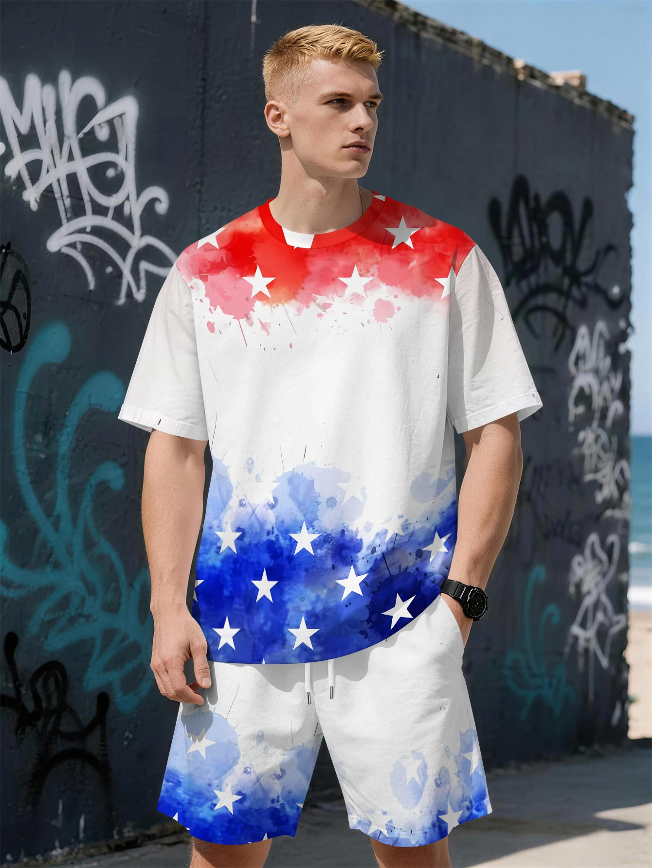 2026 Summer New Men's Short-Sleeved Set with 3D Star Pattern Print for Street Casual Fashion Comfortable and Soft
2026 Summer New Men's Short-Sleeved Set with 3D Star Pattern Print for Street Casual Fashion Comfortable and Soft