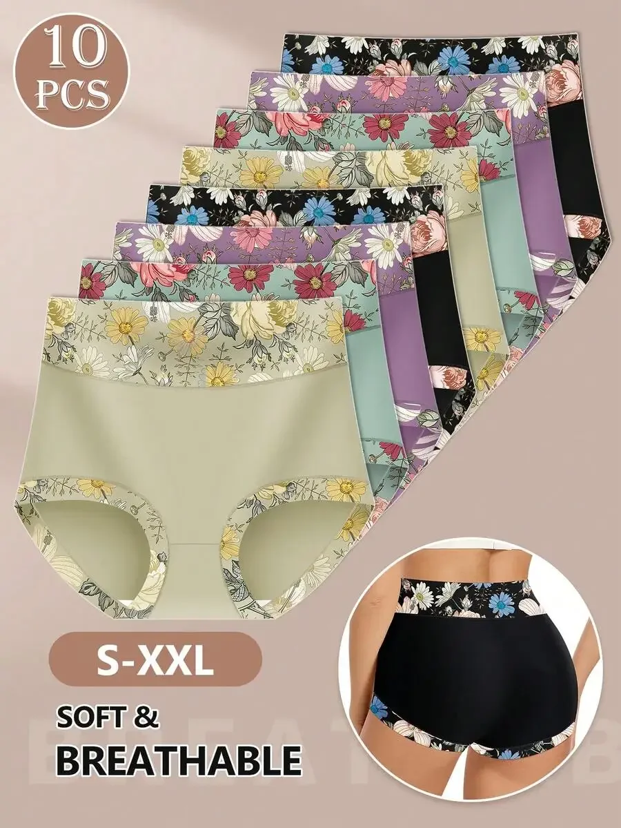 10pcs Women Panties Seamless Comfortable Breathable Mid-Waist Flower Print
10pcs Women Panties Seamless Comfortable Breathable Mid-Waist Flower Print