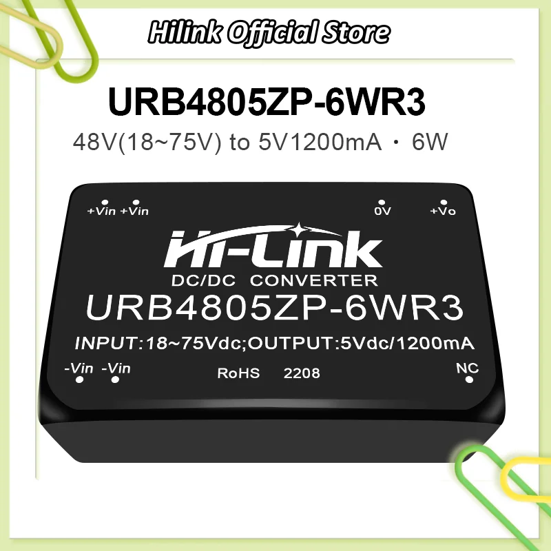 5pcs Hi-Link URB4812ZP-6WR3 6W 1500V Isolation DC-DC Module 18-75V to 5V 12V 15V Single Output High Efficiency Smart home
5pcs Hi-Link URB4812ZP-6WR3 6W 1500V Isolation DC-DC Module 18-75V to 5V 12V 15V Single Output High Efficiency Smart home