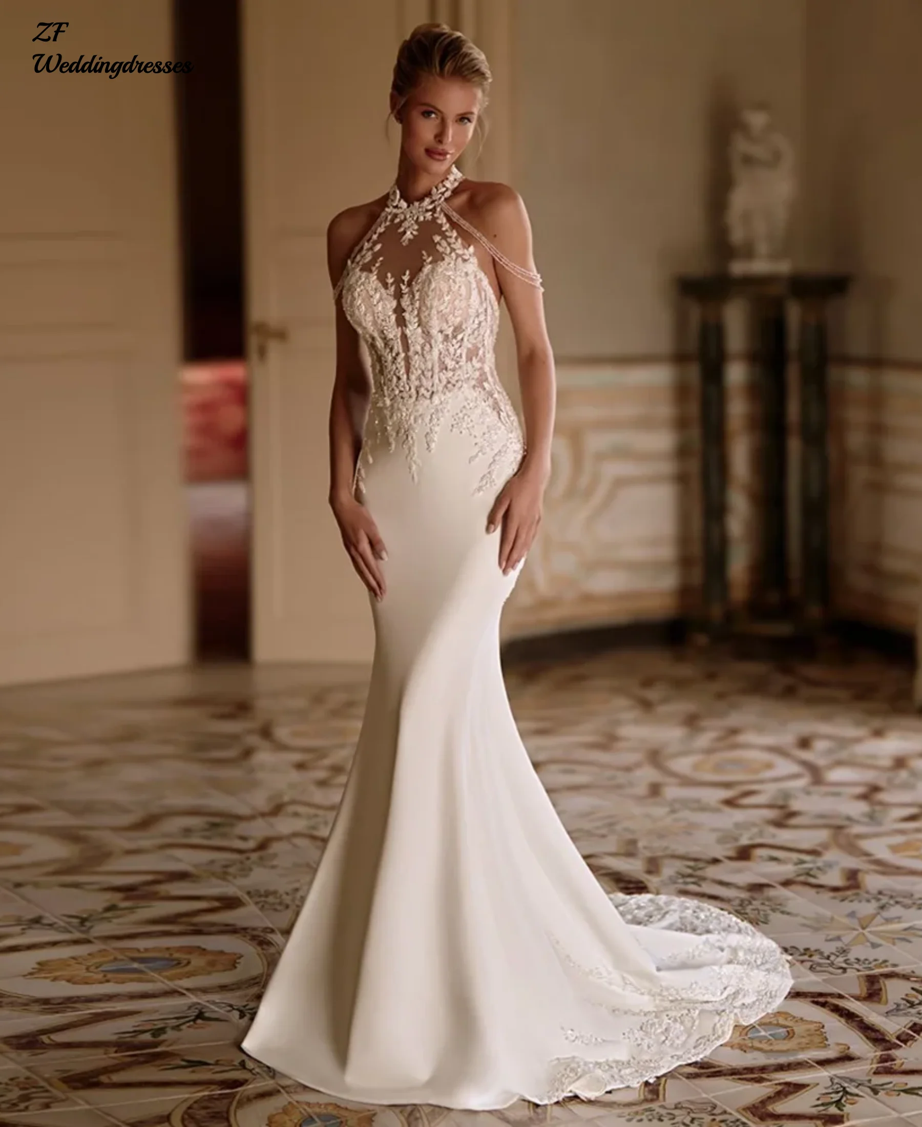 Customized Sexy Mermaid Wedding Dresses Bridal Gown Halter Sleeveless Open Back Beading Applique Sweep Train Bride Dresses
Customized Sexy Mermaid Wedding Dresses Bridal Gown Halter Sleeveless Open Back Beading Applique Sweep Train Bride Dresses