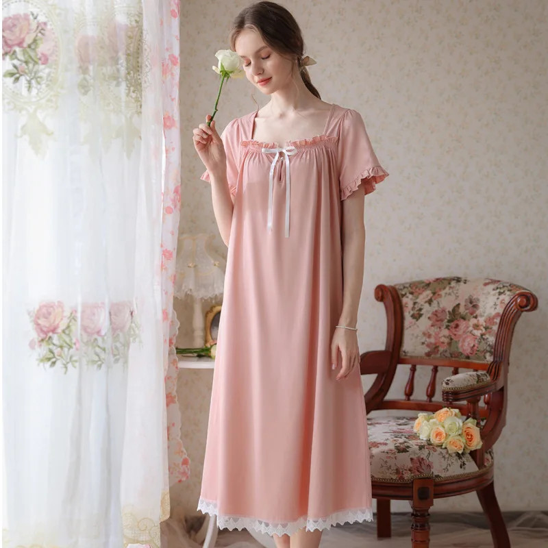 New Short Sleeve Cotton Long Nightgown: Loose Fit, Summer Princess Vintage Sweet Sleepwear with Palace Charm
New Short Sleeve Cotton Long Nightgown: Loose Fit, Summer Princess Vintage Sweet Sleepwear with Palace Charm