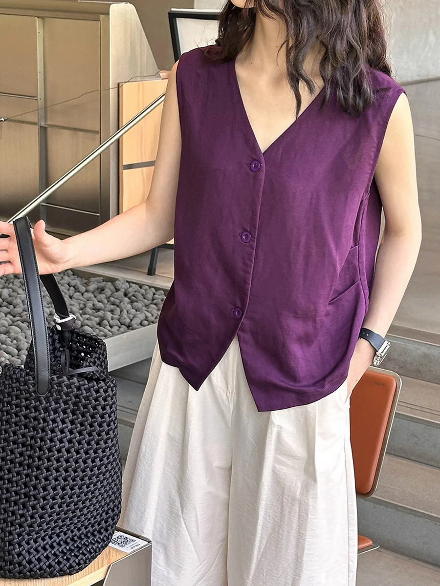Purple Linen Women's Svel Button-Up Vest Thin Non-Woven Faion Design Sense Old Money Sle Top Commute Loose Fit Sing...
Purple Linen Women's Svel Button-Up Vest Thin Non-Woven Faion Design Sense Old Money Sle Top Commute Loose Fit Sing...