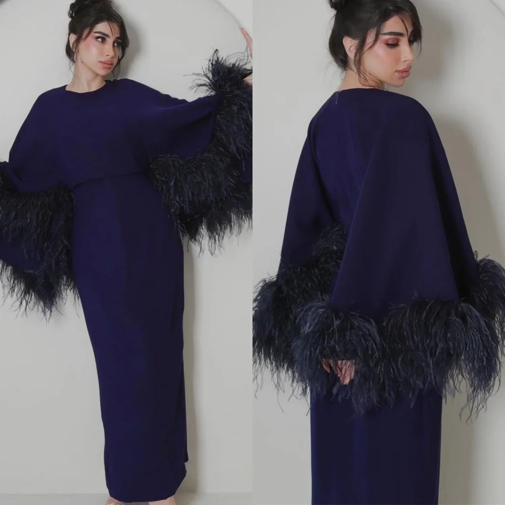 Customized Delicate Blue-purple Jersey Evening Dress High Quality Crew Neck Long Sleeves Feathers Zipper Back Homecoming Dress
Customized Delicate Blue-purple Jersey Evening Dress High Quality Crew Neck Long Sleeves Feathers Zipper Back Homecoming Dress
