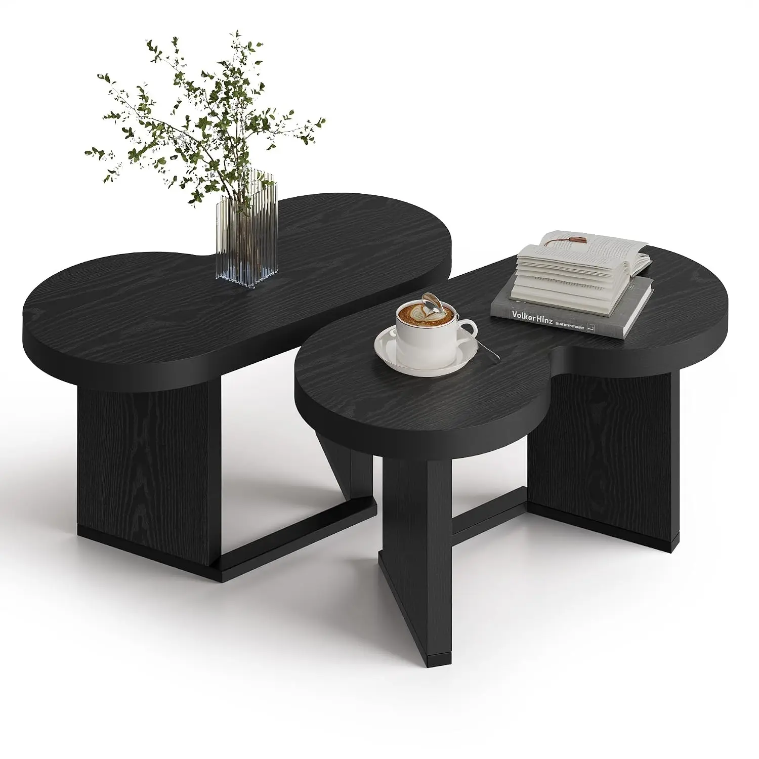 31.5" Black Coffee Table, Nesting Coffee Table in Unique Butterfly Shape with Metal Base, Wood Modern Center Table, Customized
31.5" Black Coffee Table, Nesting Coffee Table in Unique Butterfly Shape with Metal Base, Wood Modern Center Table, Customized