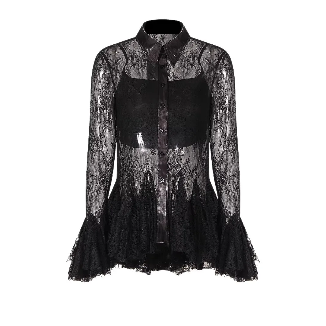 Fashion Women's Summer Gothic Lace Hollow out Flared Sleeve Shirt See-Through Niche Design Sexy Top Vest
Fashion Women's Summer Gothic Lace Hollow out Flared Sleeve Shirt See-Through Niche Design Sexy Top Vest