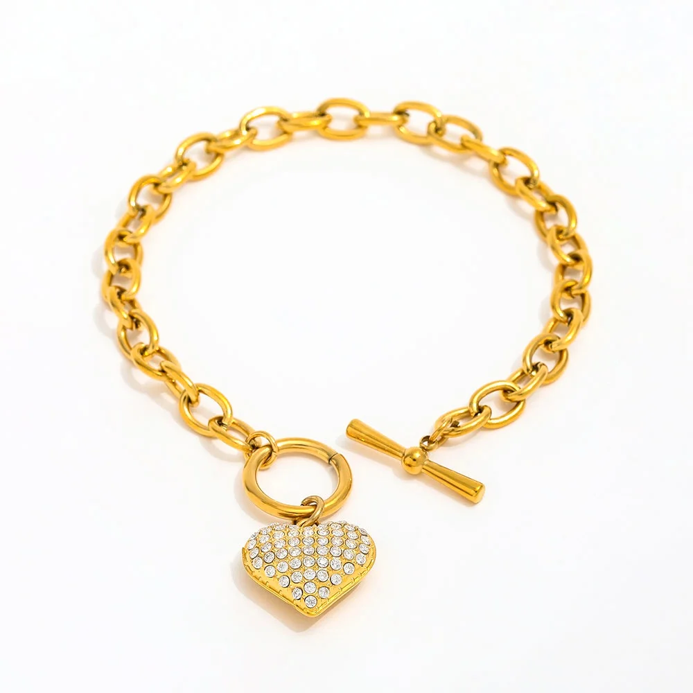 Joolim Jewelry Wholesale High End PVD Waterproof Love Heart 5A Zirconia Toggle Pendant Stainless Steel Bracelet for Women
Joolim Jewelry Wholesale High End PVD Waterproof Love Heart 5A Zirconia Toggle Pendant Stainless Steel Bracelet for Women
