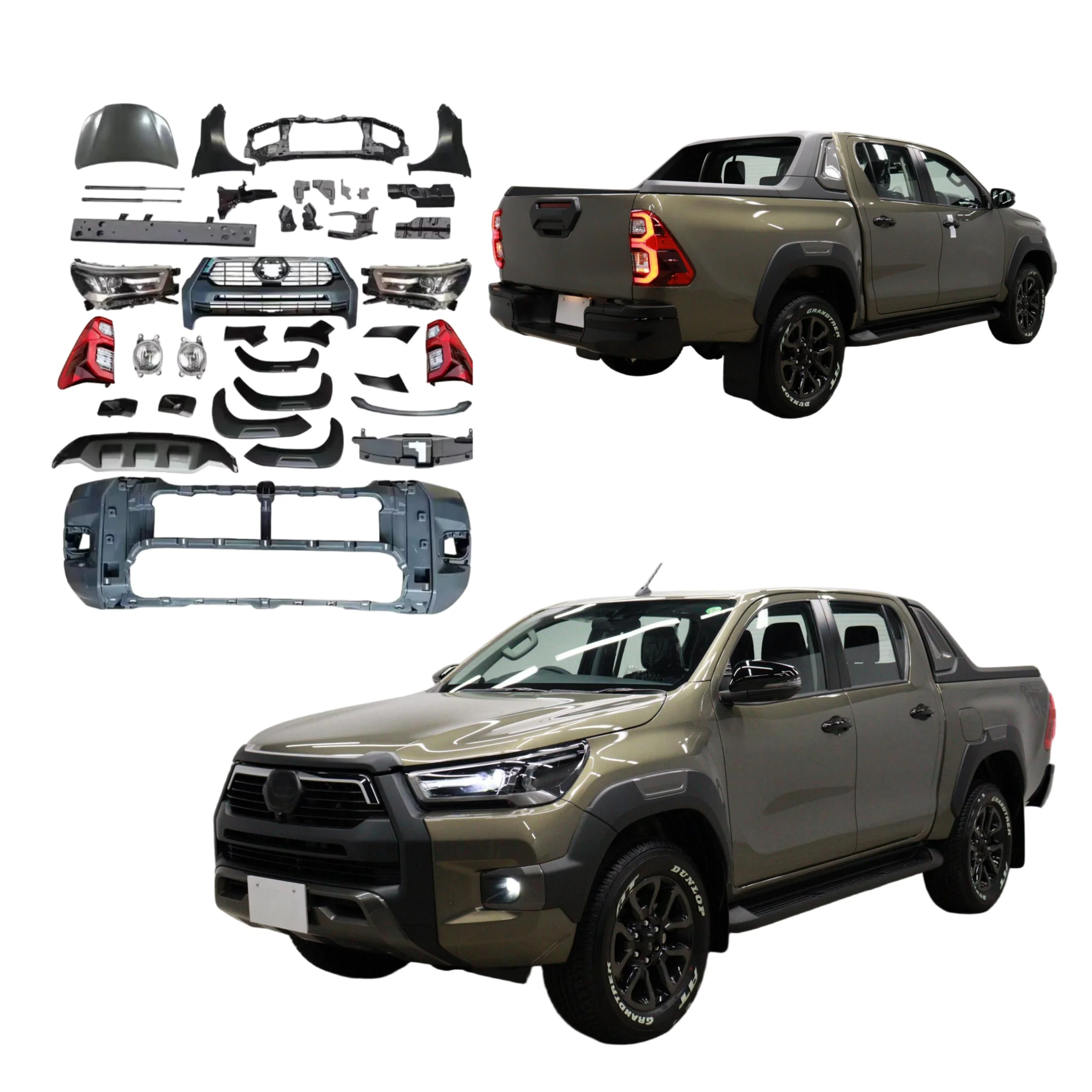 Комплект обвесов для Hilux Vigo 2004-2015 и Rocco 2023, новый, включает передний и задний бамперы, фары, капот.
Комплект обвесов для Hilux Vigo 2004-2015 и Rocco 2023, новый, включает передний и задний бамперы, фары, капот.