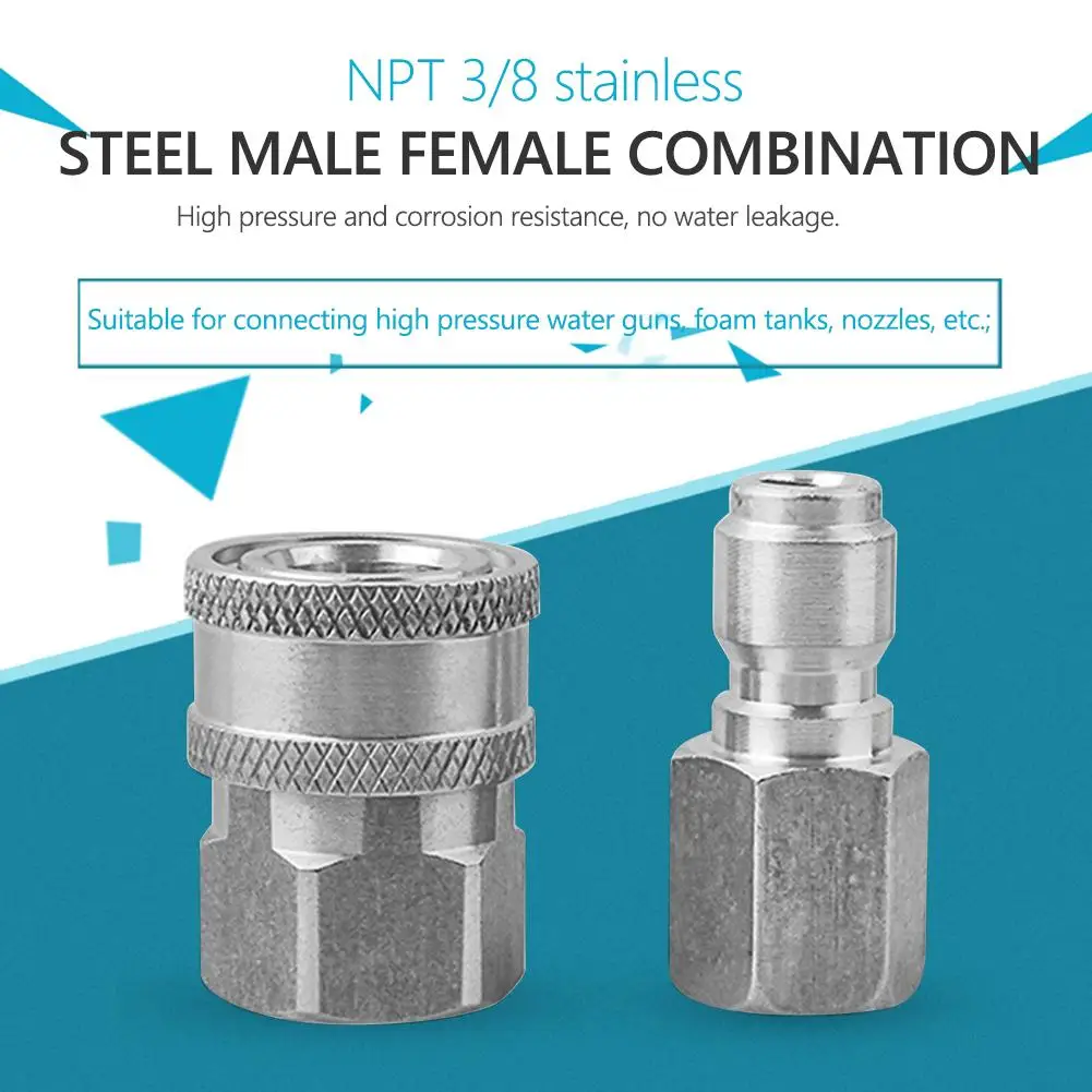 NPT 3/8-дюймовый быстроразъемный фитинг из нержавеющей стали, набор адаптеров для мойки высокого давления
NPT 3/8-дюймовый быстроразъемный фитинг из нержавеющей стали, набор адаптеров для мойки высокого давления