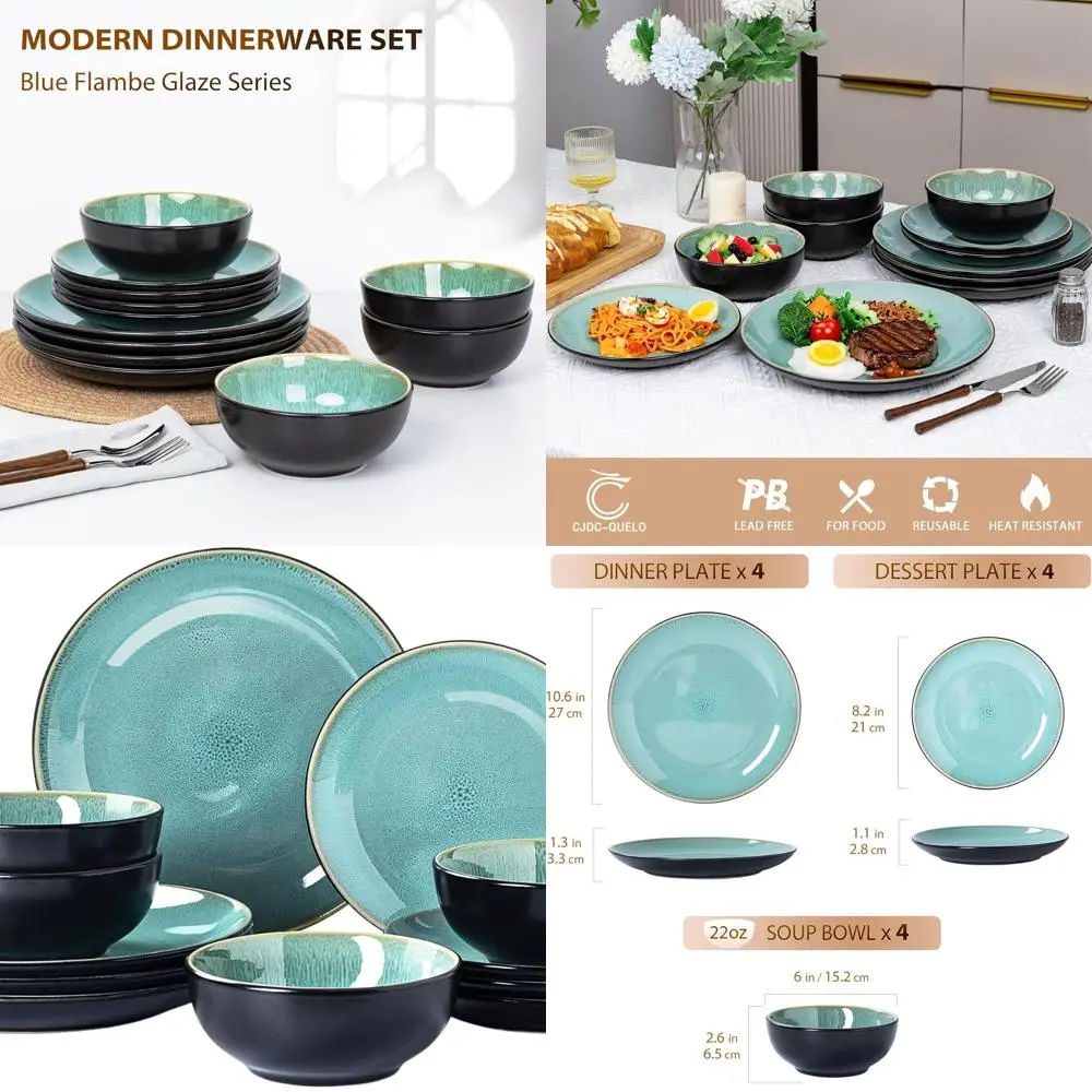 4-12 Piece Stoneware Dinnerware Set, Green Ceramic Plates & Bowls for Kitchen and Formal Dining, Microwave and Dishwasher Safe
4-12 Piece Stoneware Dinnerware Set, Green Ceramic Plates & Bowls for Kitchen and Formal Dining, Microwave and Dishwasher Safe