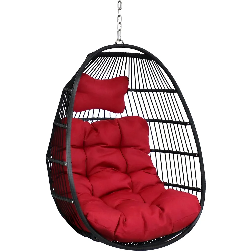 Hanging Egg Chair - Black Polyethylene Wicker Frame With Red Polyester Cushions - 44 Inches Tall Freight Free Stork Nest Swing
Hanging Egg Chair - Black Polyethylene Wicker Frame With Red Polyester Cushions - 44 Inches Tall Freight Free Stork Nest Swing