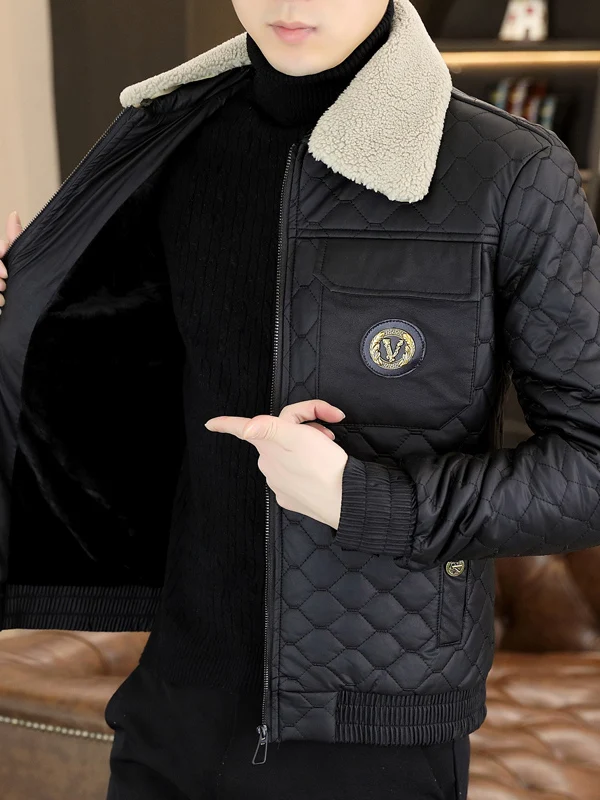 Men's Winter Fce Lined Thiened Jaet Workwear ort Sle Lamb Fur Collar Leather Coat Korean Version Warmth Polyester
Men's Winter Fce Lined Thiened Jaet Workwear ort Sle Lamb Fur Collar Leather Coat Korean Version Warmth Polyester