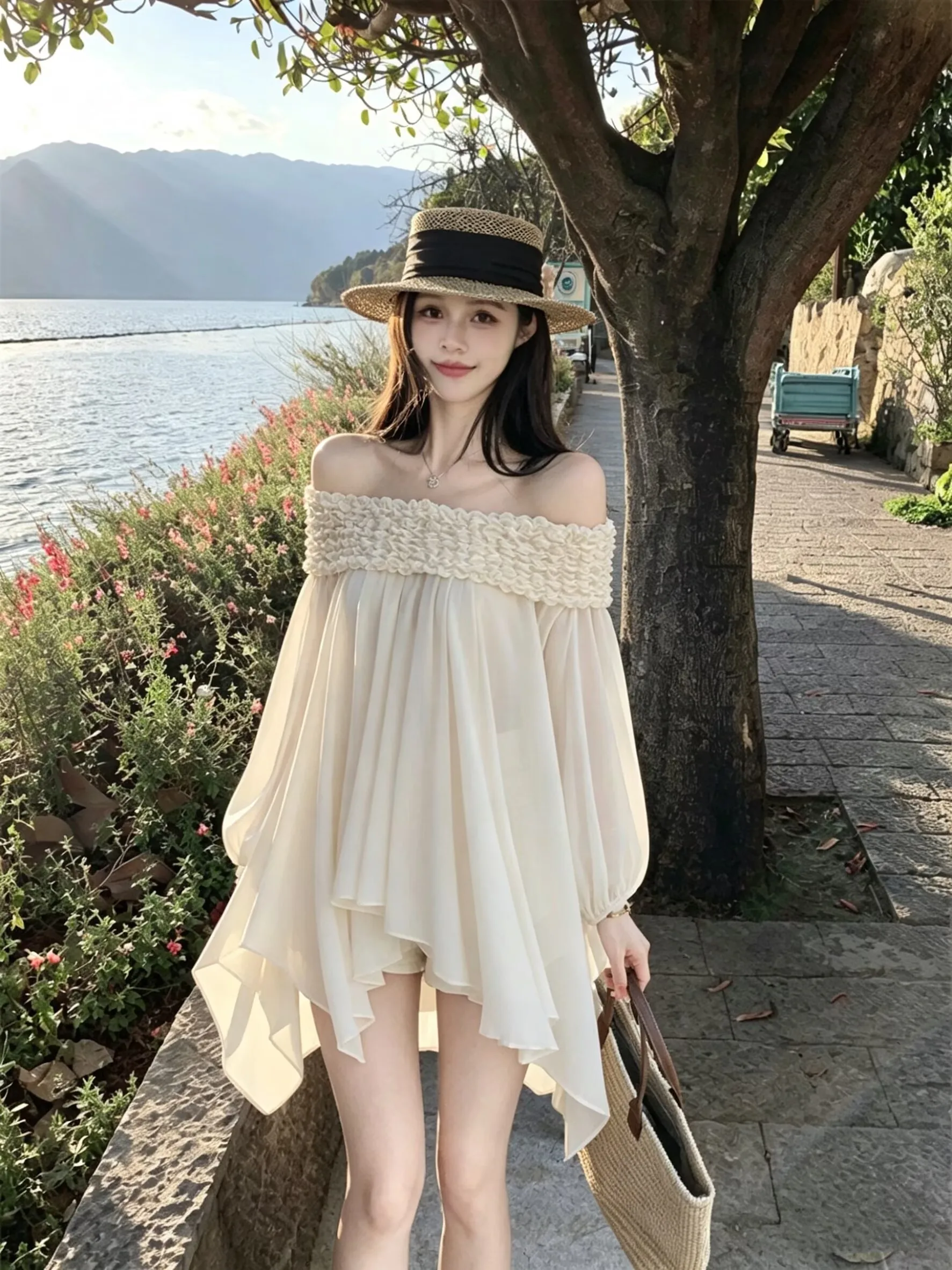 Kumikumi New Style off Shoulder Long Sleeve Shirt Women's Summer Loose Slimming Elegant Top Light Pink French Style Loose Fit
Kumikumi New Style off Shoulder Long Sleeve Shirt Women's Summer Loose Slimming Elegant Top Light Pink French Style Loose Fit
