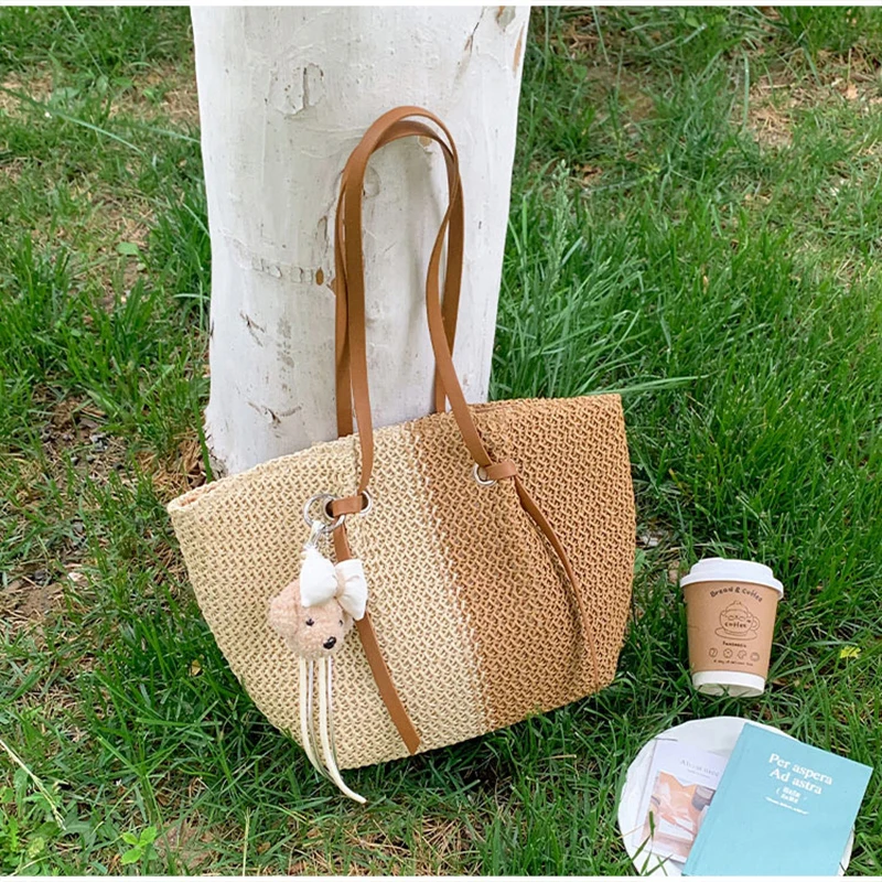 Color Blocked Woven Shoulder Bag Beach Vacation Casual Tote Bag Fashion Grass Woven Bag Summer Women's Large Capacity Handbag
Color Blocked Woven Shoulder Bag Beach Vacation Casual Tote Bag Fashion Grass Woven Bag Summer Women's Large Capacity Handbag