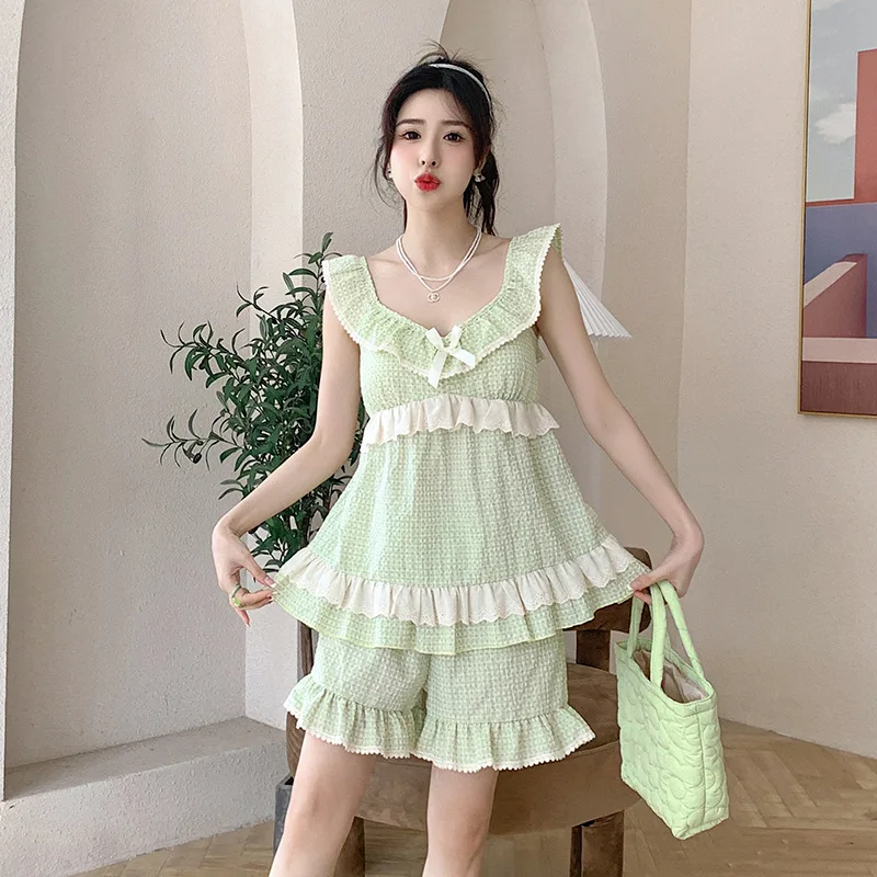 Summer Women Sleeveless Cotton Homewear Lady Two Piece Set Sleepwear Female Loose Casual Pajamas Nightwear Nighty
Summer Women Sleeveless Cotton Homewear Lady Two Piece Set Sleepwear Female Loose Casual Pajamas Nightwear Nighty