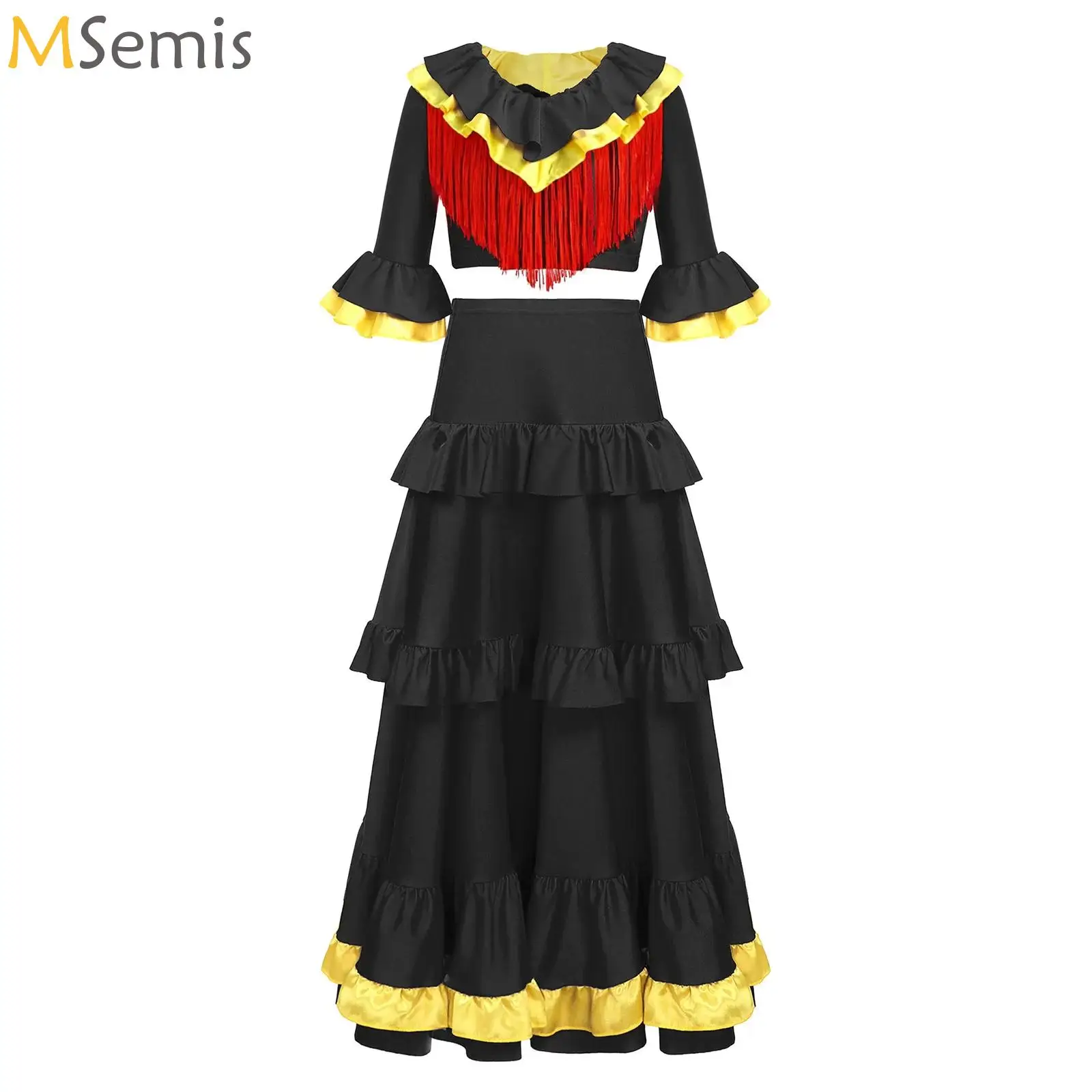 Kid Girl Gypsy Spanish Flamenco PERFORMANCE Outfits Half Sleeves Crop Top with Tiered Smooth Big Swing Carnival Party Ballroom
Kid Girl Gypsy Spanish Flamenco PERFORMANCE Outfits Half Sleeves Crop Top with Tiered Smooth Big Swing Carnival Party Ballroom