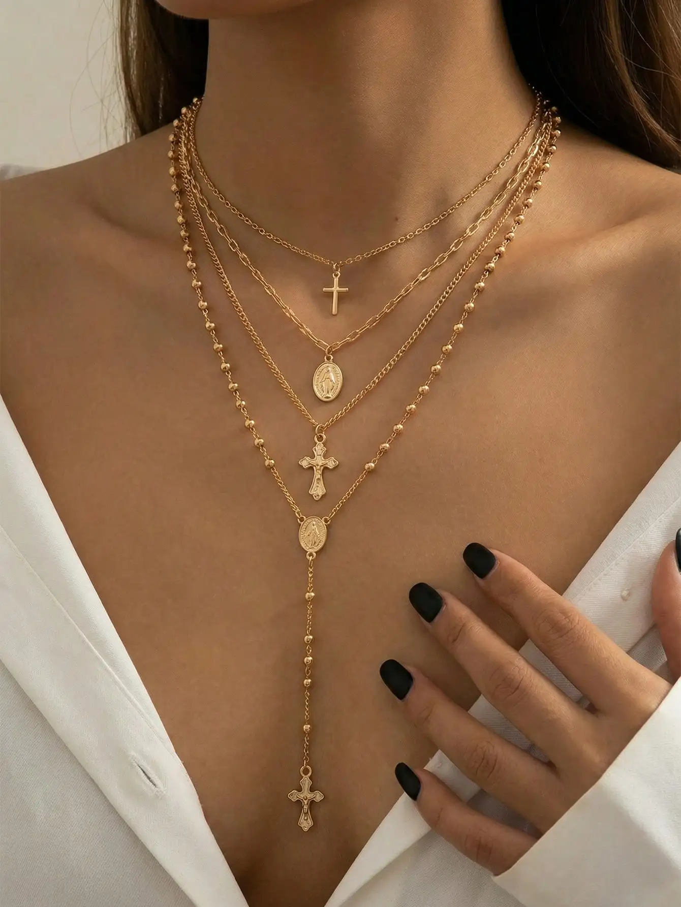 4pcs/Set Fashionable Shiny Cross Pendant Necklace, Hiphop Metal Tag & Snake Chain Beaded Necklace Accessories, Suitable For Party, Gift, And Daily Wear
4pcs/Set Fashionable Shiny Cross Pendant Necklace, Hiphop Metal Tag & Snake Chain Beaded Necklace Accessories, Suitable For Party, Gift, And Daily Wear