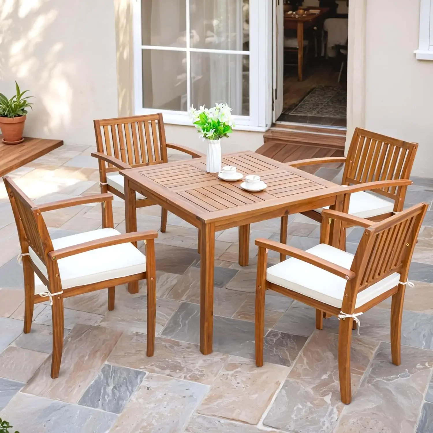 Outdoor Dining Set Acacia Wood Table Chairs Soft Cushions Patio Furniture Deck Backyard Garden
Outdoor Dining Set Acacia Wood Table Chairs Soft Cushions Patio Furniture Deck Backyard Garden