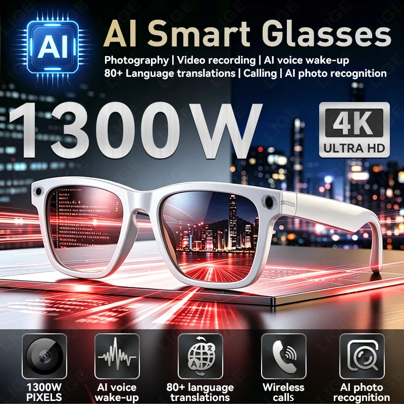 LIGE New AI Smart Glasses With Video Camera 1300W Outdoor Sunglasses Wi-Fi Transfer BT Call Audio Record Smart Wearable Headset
LIGE New AI Smart Glasses With Video Camera 1300W Outdoor Sunglasses Wi-Fi Transfer BT Call Audio Record Smart Wearable Headset