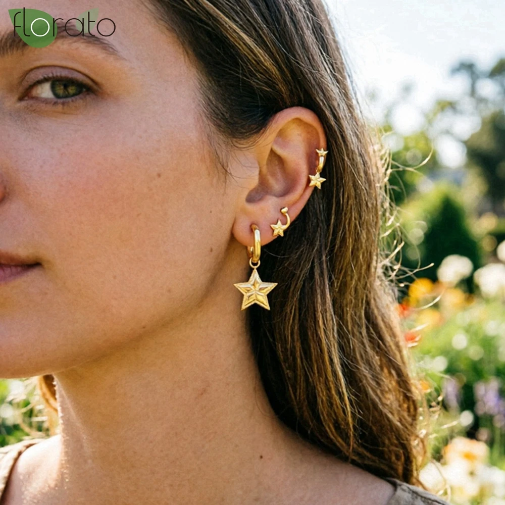 925 Sterling Silver Needle Gold Color Star Pendant Drop Hoop Huggie Earrings for Women New Fashion Charm Jewelry Wholesale Gifts
925 Sterling Silver Needle Gold Color Star Pendant Drop Hoop Huggie Earrings for Women New Fashion Charm Jewelry Wholesale Gifts