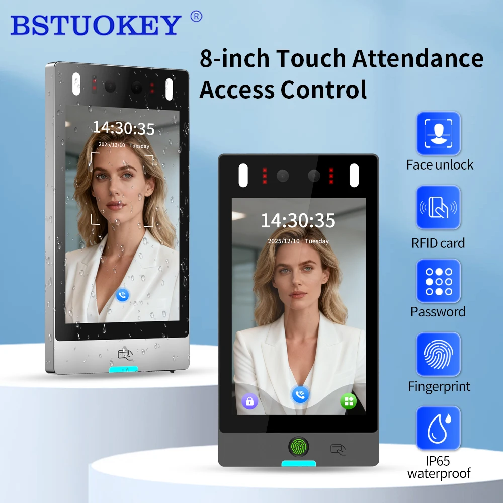 IP65 8Inch Multilingual Free Cloud API Touch WiFI Biometric Face Recognition WG26/34 125KHZ Reader Access Control Time Attendanc
IP65 8Inch Multilingual Free Cloud API Touch WiFI Biometric Face Recognition WG26/34 125KHZ Reader Access Control Time Attendanc