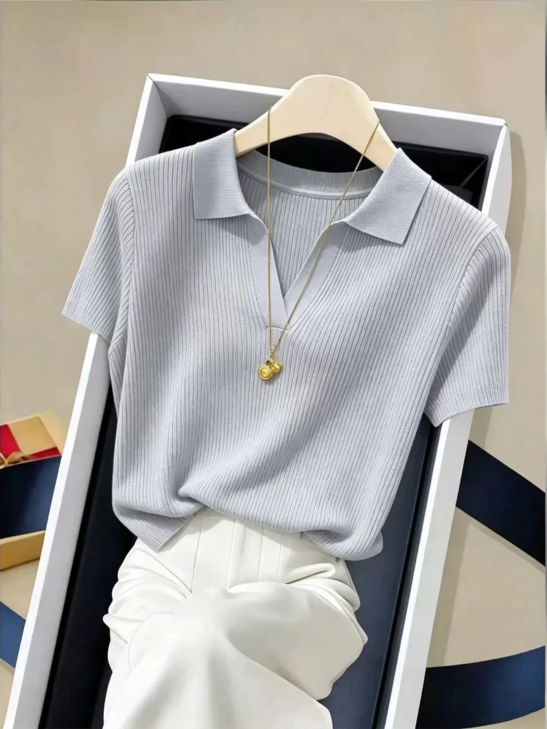Ice Silk Knitted Neck Short Sleeve Top Pure Color Commute Friendly Skin Friendly Summer Bottom Shirt Trendy Korean Style
Ice Silk Knitted Neck Short Sleeve Top Pure Color Commute Friendly Skin Friendly Summer Bottom Shirt Trendy Korean Style