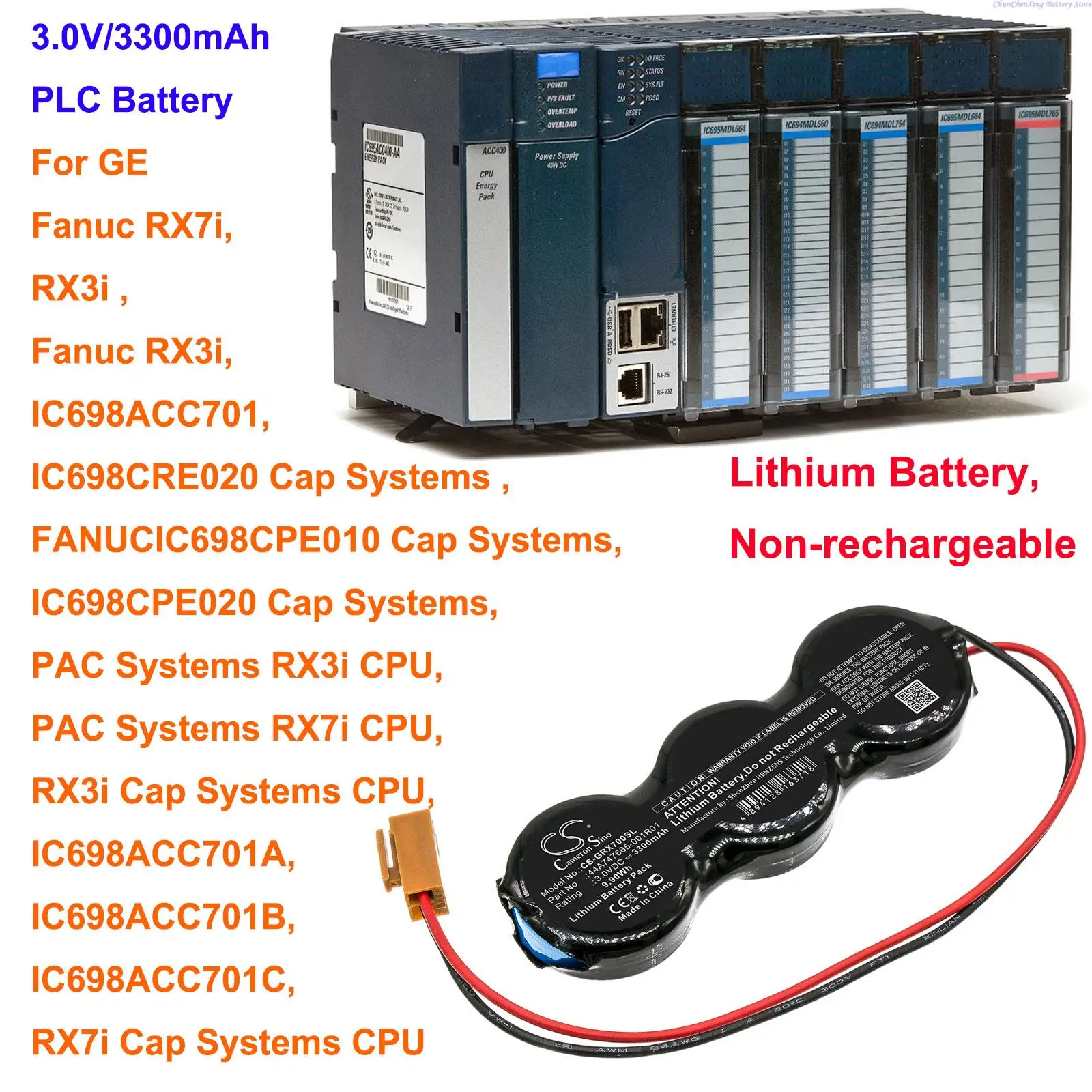 Аккумулятор PLC 3300 мАч для GE Fanuc RX7i, Fanuc RX3i, IC698ACC701, IC698ACC701A, IC698ACC701B, IC698ACC701C
Аккумулятор PLC 3300 мАч для GE Fanuc RX7i, Fanuc RX3i, IC698ACC701, IC698ACC701A, IC698ACC701B, IC698ACC701C