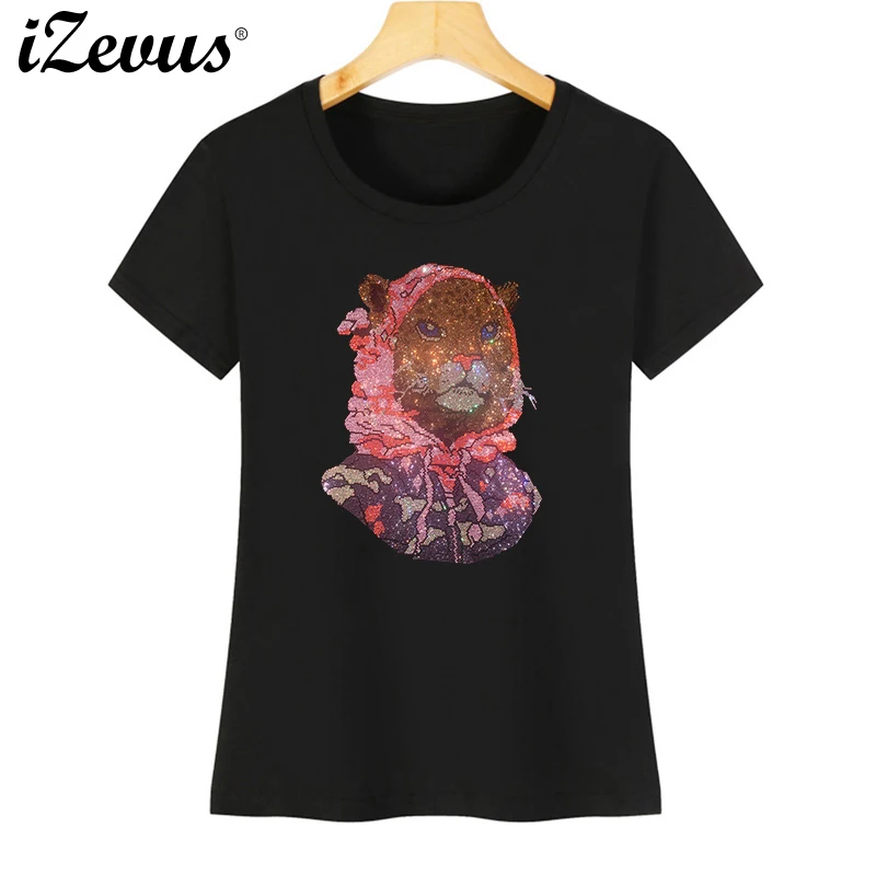 Fashionable ladies' summer rhinestone cartoon embossed diamond short-sleeved casual T-shirt
Fashionable ladies' summer rhinestone cartoon embossed diamond short-sleeved casual T-shirt