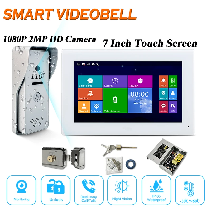 Free shipping 7” kit Video door phone kit TCP IP support multi intercom call talk open door unlock glossy oversized entry doors
Free shipping 7” kit Video door phone kit TCP IP support multi intercom call talk open door unlock glossy oversized entry doors