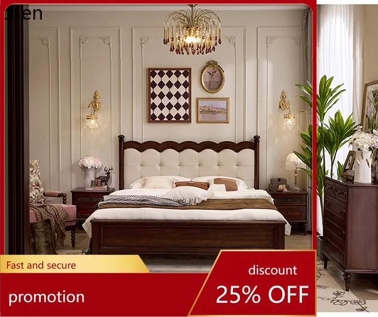 YFY Solid Wood Bed Master Bedroom Vintage Style Large Bed Double Bed
YFY Solid Wood Bed Master Bedroom Vintage Style Large Bed Double Bed