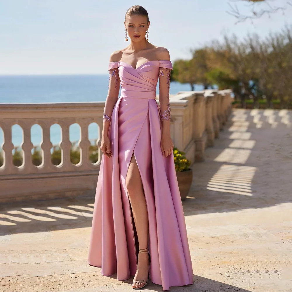 Elegant Mother of the Bride Dresses for Weddings Pink Satin Off the Shoulder Applique 3/4 Sleeves Wedding Guest Gowns for Women
Elegant Mother of the Bride Dresses for Weddings Pink Satin Off the Shoulder Applique 3/4 Sleeves Wedding Guest Gowns for Women