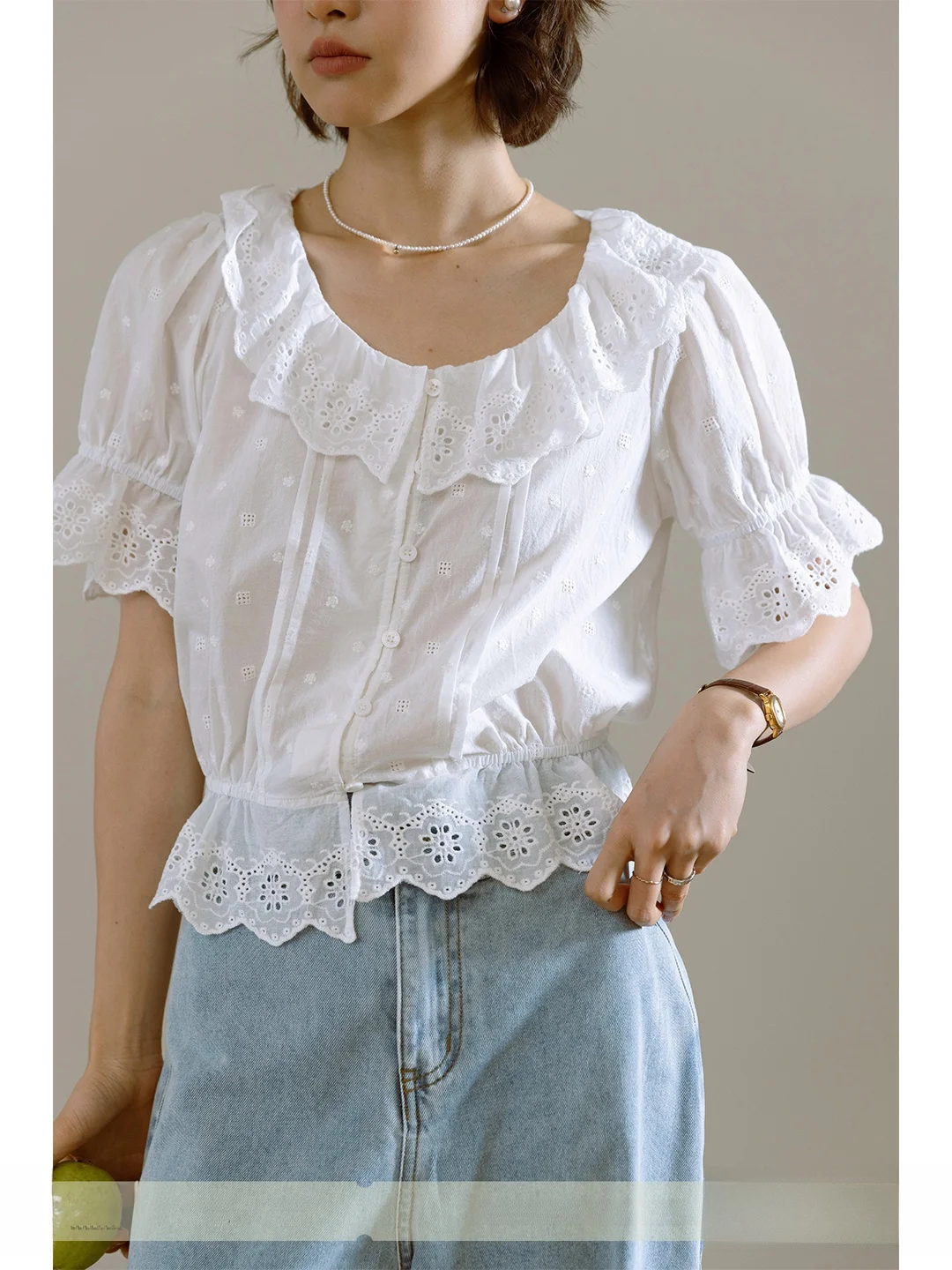 GOOZA Retro Fre Polka Dot Pure Cotton 3D Embroidered Lace Collar ort irt Women's Commute Sle Breathable Thin Summer B...
GOOZA Retro Fre Polka Dot Pure Cotton 3D Embroidered Lace Collar ort irt Women's Commute Sle Breathable Thin Summer B...