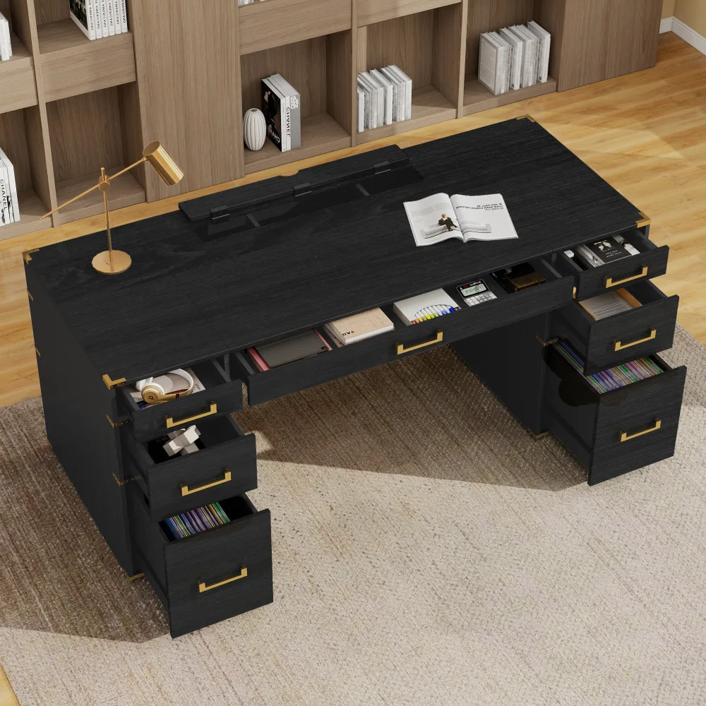 Классический традиционный письменный стол 70 дюймов с металлической отделкой, 2 ящиками для файлов, USB-портами и розетками
Классический традиционный письменный стол 70 дюймов с металлической отделкой, 2 ящиками для файлов, USB-портами и розетками