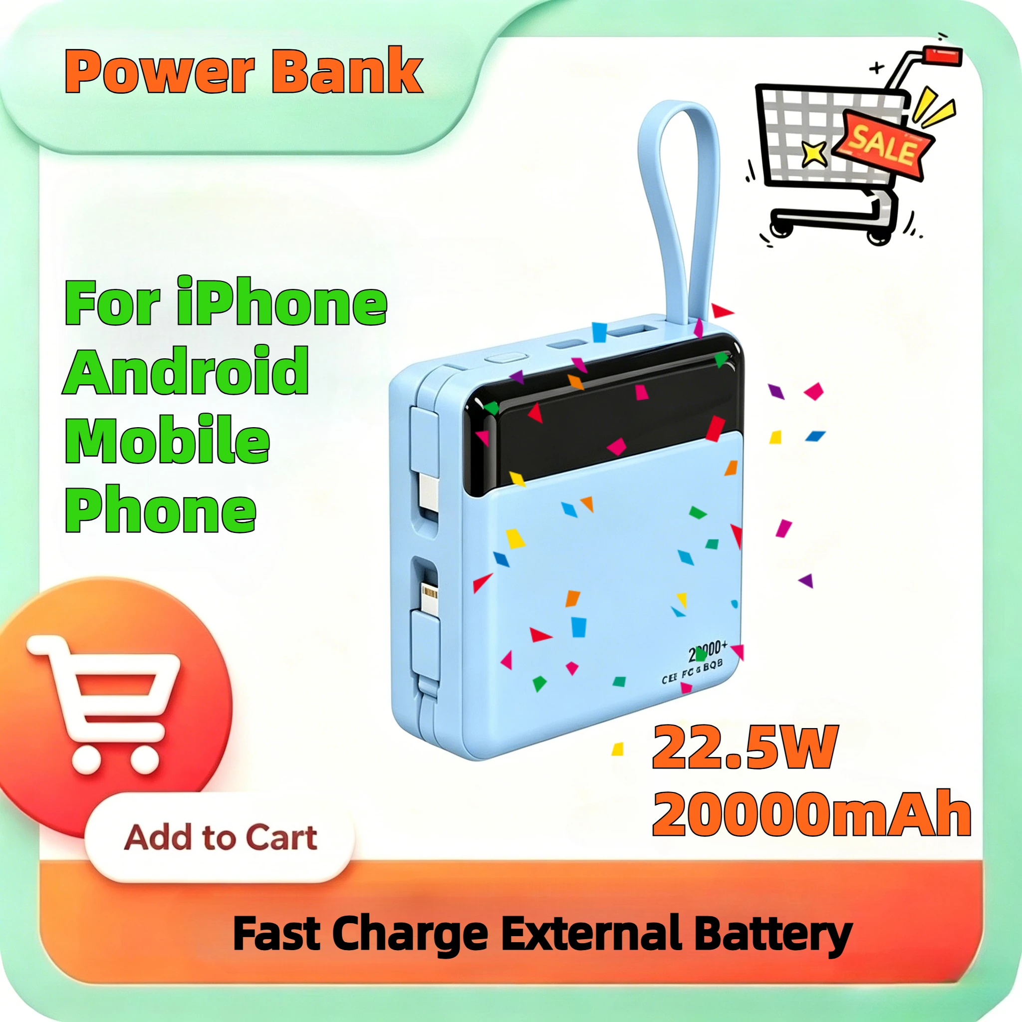 20000mAh Portable Charger 22.5W Fast Charge External Battery Built-in Cable Universal Mobile Power Bank
20000mAh Portable Charger 22.5W Fast Charge External Battery Built-in Cable Universal Mobile Power Bank