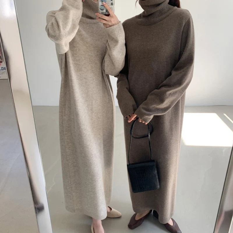 Women's Cashmere Autumn Winter Loose High Neck Dress Fashion Base Knitted Thickened Warm Long Sweater Dresses
Women's Cashmere Autumn Winter Loose High Neck Dress Fashion Base Knitted Thickened Warm Long Sweater Dresses