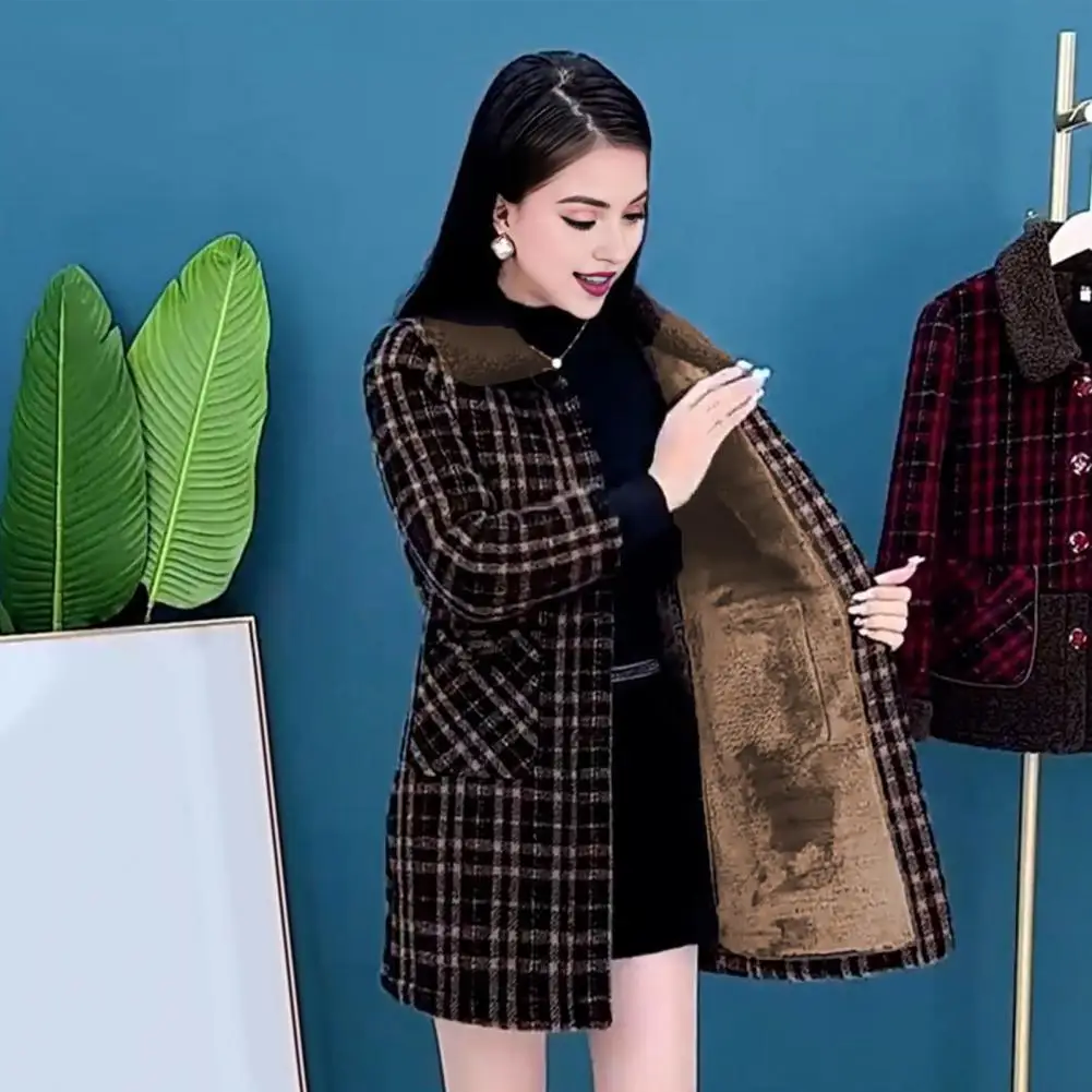 Checked Coat Stylish Women's Plaid Winter Coat with Side Pockets Turn-down Collar Mid Length Single-breasted for Ol for Cold
Checked Coat Stylish Women's Plaid Winter Coat with Side Pockets Turn-down Collar Mid Length Single-breasted for Ol for Cold