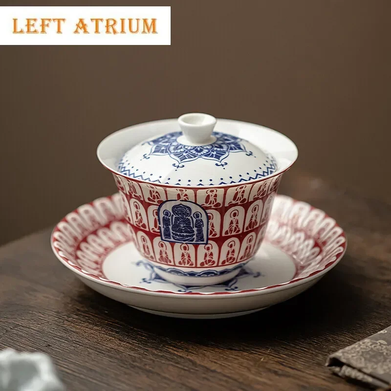 160ml Creative Thousand Buddhas Gaiwan Luxury White Porcelain Non Hot Tea Tureen Tea Making Cover Bowl Teaset Decoration Gifts
160ml Creative Thousand Buddhas Gaiwan Luxury White Porcelain Non Hot Tea Tureen Tea Making Cover Bowl Teaset Decoration Gifts