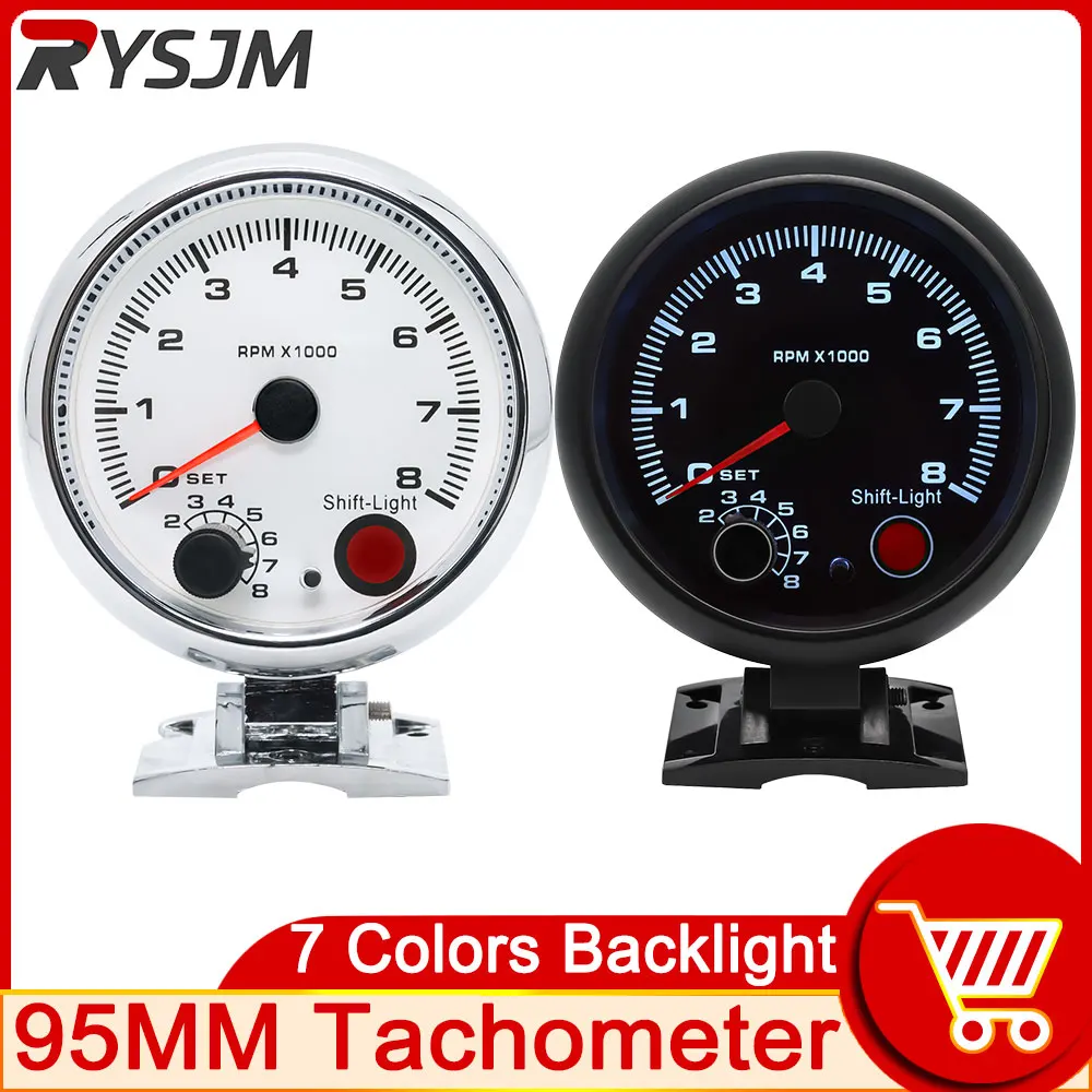 7 Colors Backlight with Internal Shift Light 95mm Tachometer 8000 RPM Gauge Black Case Stepper Motor 4 6 8 Cylinders Chrome Rim
7 Colors Backlight with Internal Shift Light 95mm Tachometer 8000 RPM Gauge Black Case Stepper Motor 4 6 8 Cylinders Chrome Rim