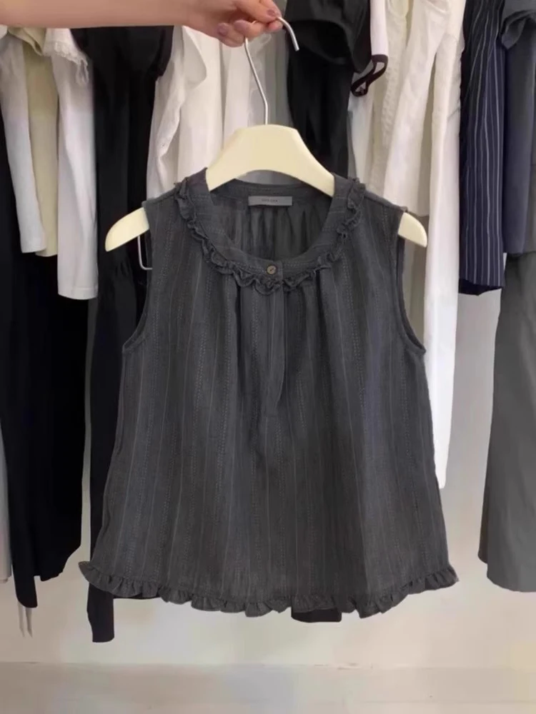 Sweet ey в полоску с рюшами и воротником-стойкой, свободный женский летний новый жилет без рукавов, уменьшающий возраст, круглый жилет, топ
Sweet ey в полоску с рюшами и воротником-стойкой, свободный женский летний новый жилет без рукавов, уменьшающий возраст, круглый жилет, топ