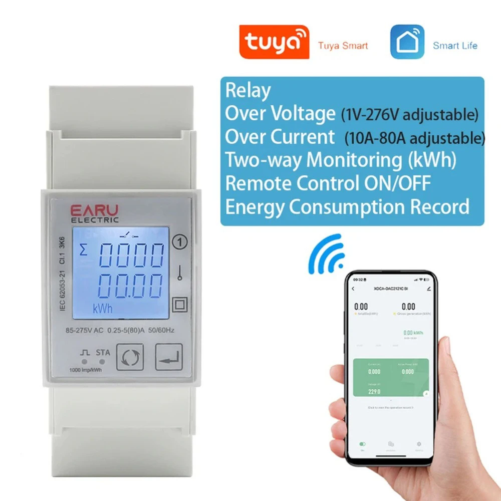Tuya Wifi/Zigbee 230V 80A LCD Smart Single Phase Two-way Bidirectional Energy Meter Timer Power Consumption Monitor KWh Meter
Tuya Wifi/Zigbee 230V 80A LCD Smart Single Phase Two-way Bidirectional Energy Meter Timer Power Consumption Monitor KWh Meter