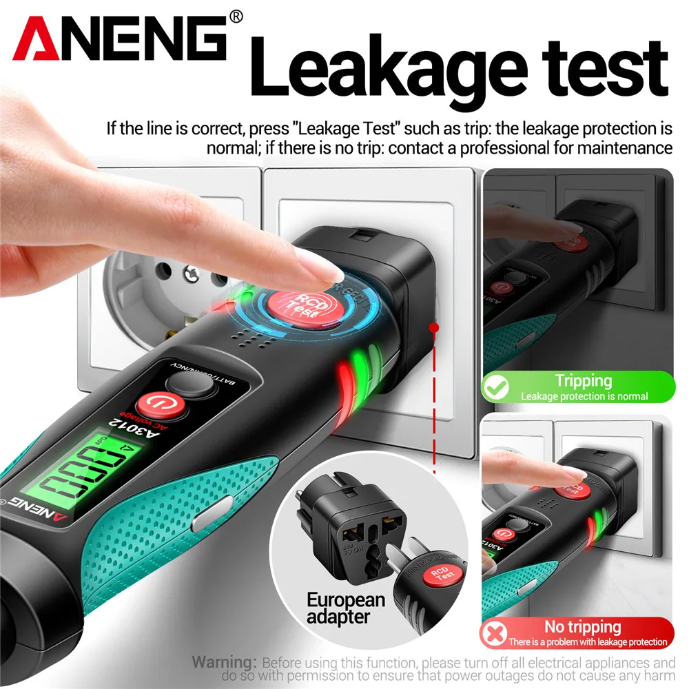 Socket Circuit Analyzer Mini Pencil Multimeter AC/DC Voltage NCV Leakage Breakpoint Polarity Phase Check ANENG A3012 US/EU Plug
Socket Circuit Analyzer Mini Pencil Multimeter AC/DC Voltage NCV Leakage Breakpoint Polarity Phase Check ANENG A3012 US/EU Plug
